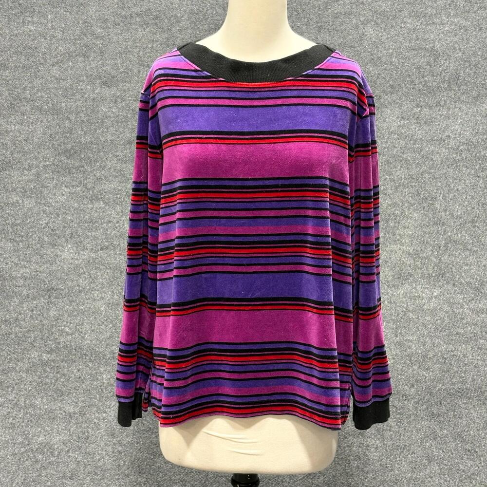 Bechamel Sweater Womens XL Multicolor Stripe Velour Long Sleeve Ringer Tee Top